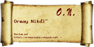 Ormay Niké névjegykártya